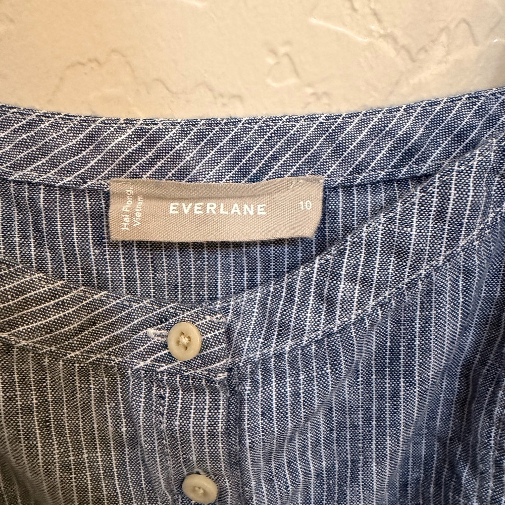 NWOT Everlane Navy and White Pinstripe Button-Front Shirt 100% Cotton